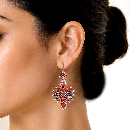 Ruby Blossom 925 Sterling Silver Floral Cascade Earrings