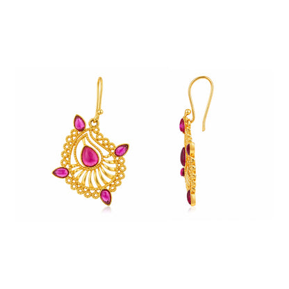 Ruby Paisley 925 Sterling Silver Filigree Drop Earrings