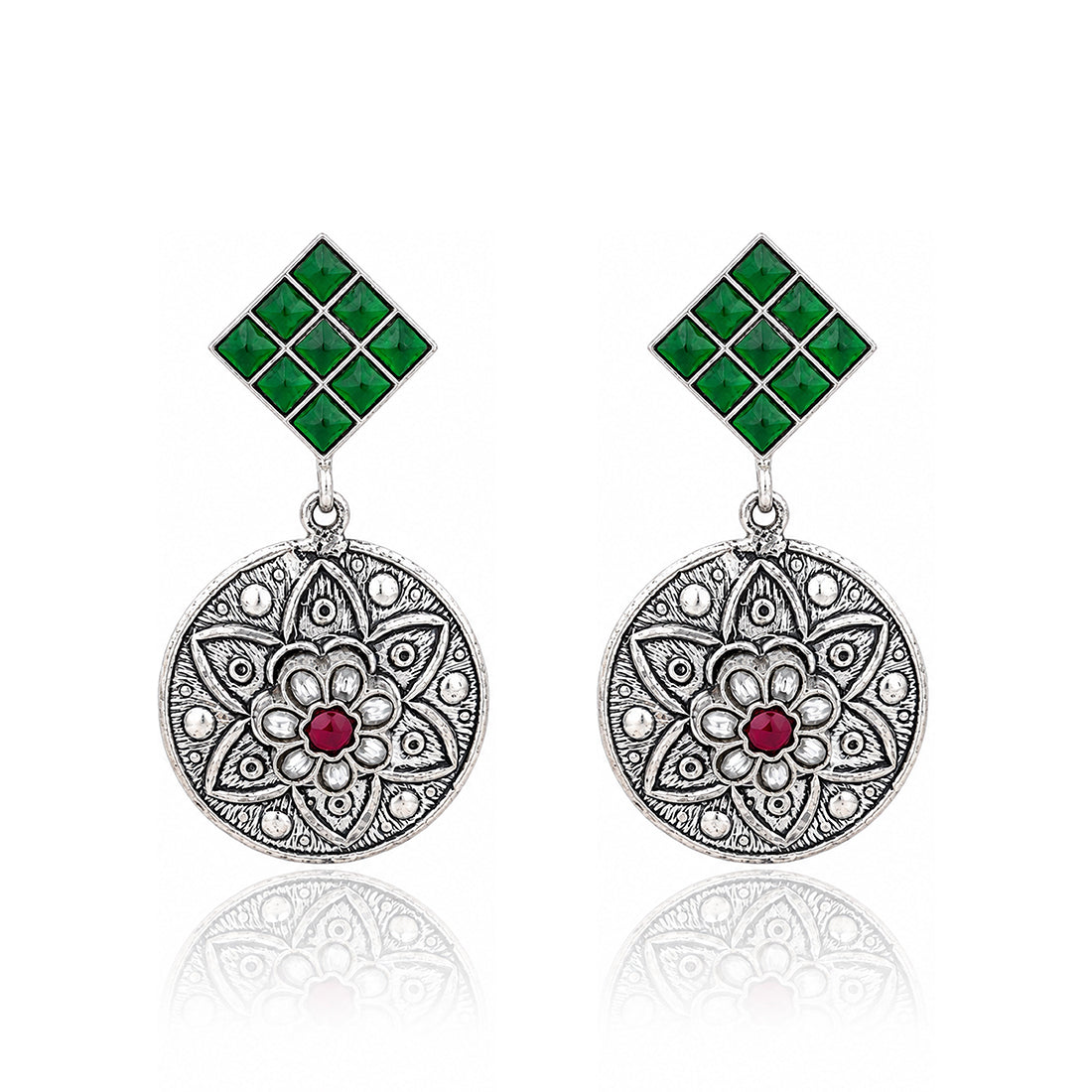 Ruby Bloom Medallion 925 Sterling Silver Earring