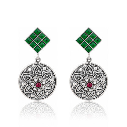 Ruby Bloom Medallion 925 Sterling Silver Earring