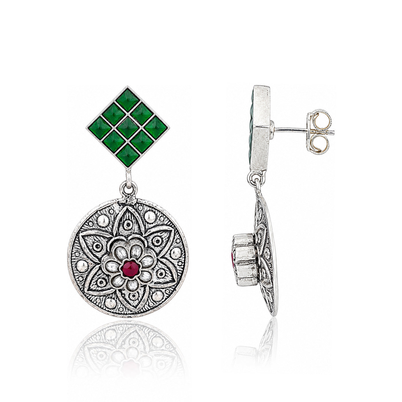 Ruby Bloom Medallion 925 Sterling Silver Earring