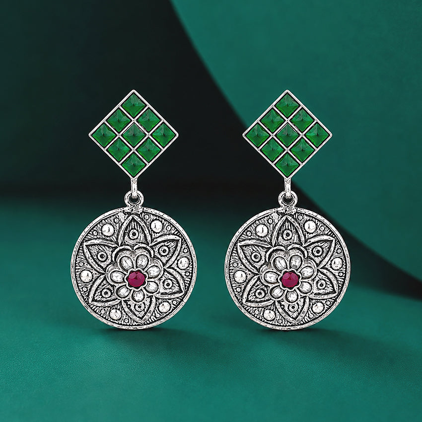 Ruby Bloom Medallion 925 Sterling Silver Earring