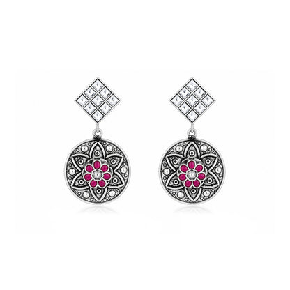 Ruby Mandala Bloom 925 Sterling Silver Statement Earring