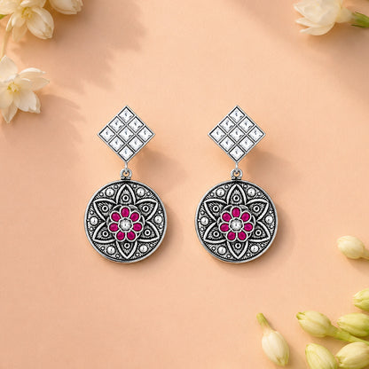 Ruby Mandala Bloom 925 Sterling Silver Statement Earring