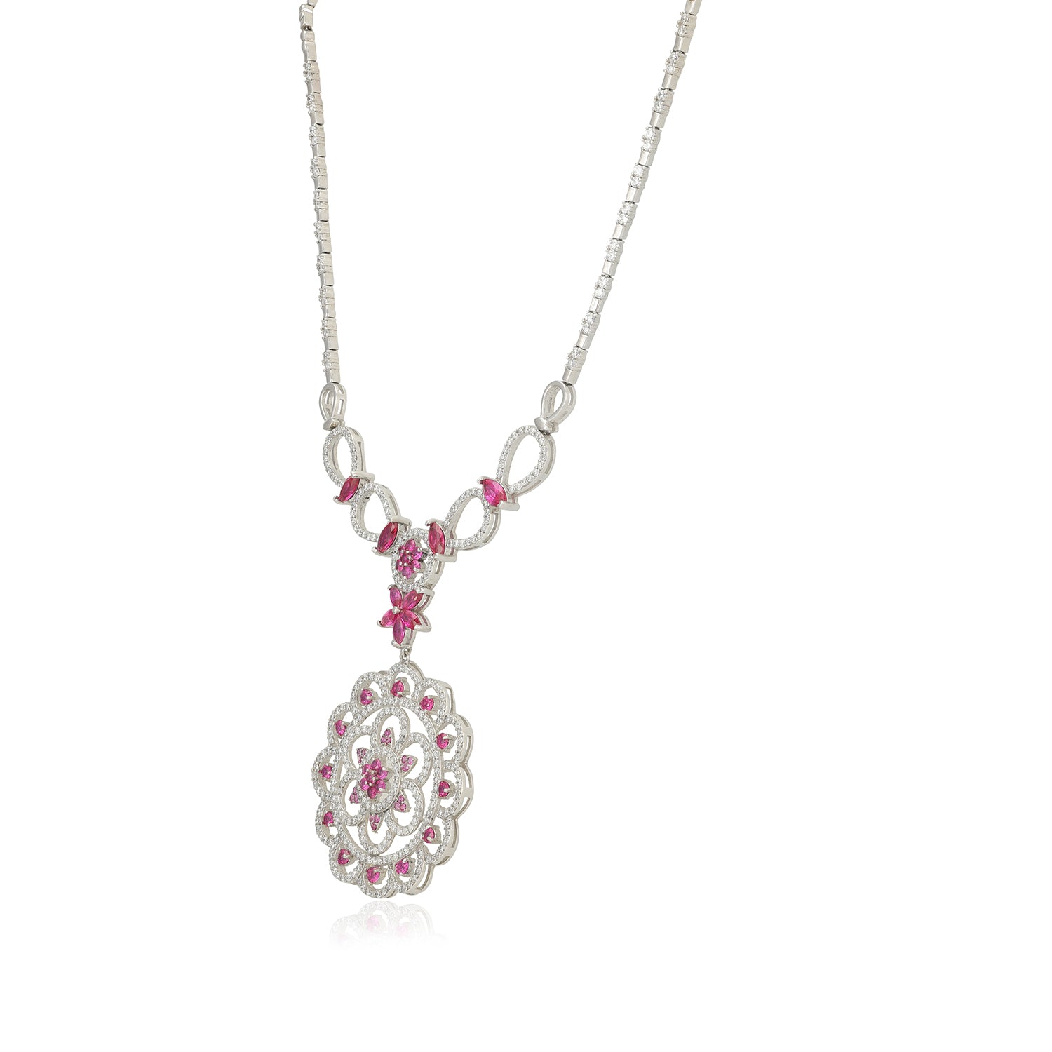 Ruby Mandala Radiance Rhodium Plated Necklace