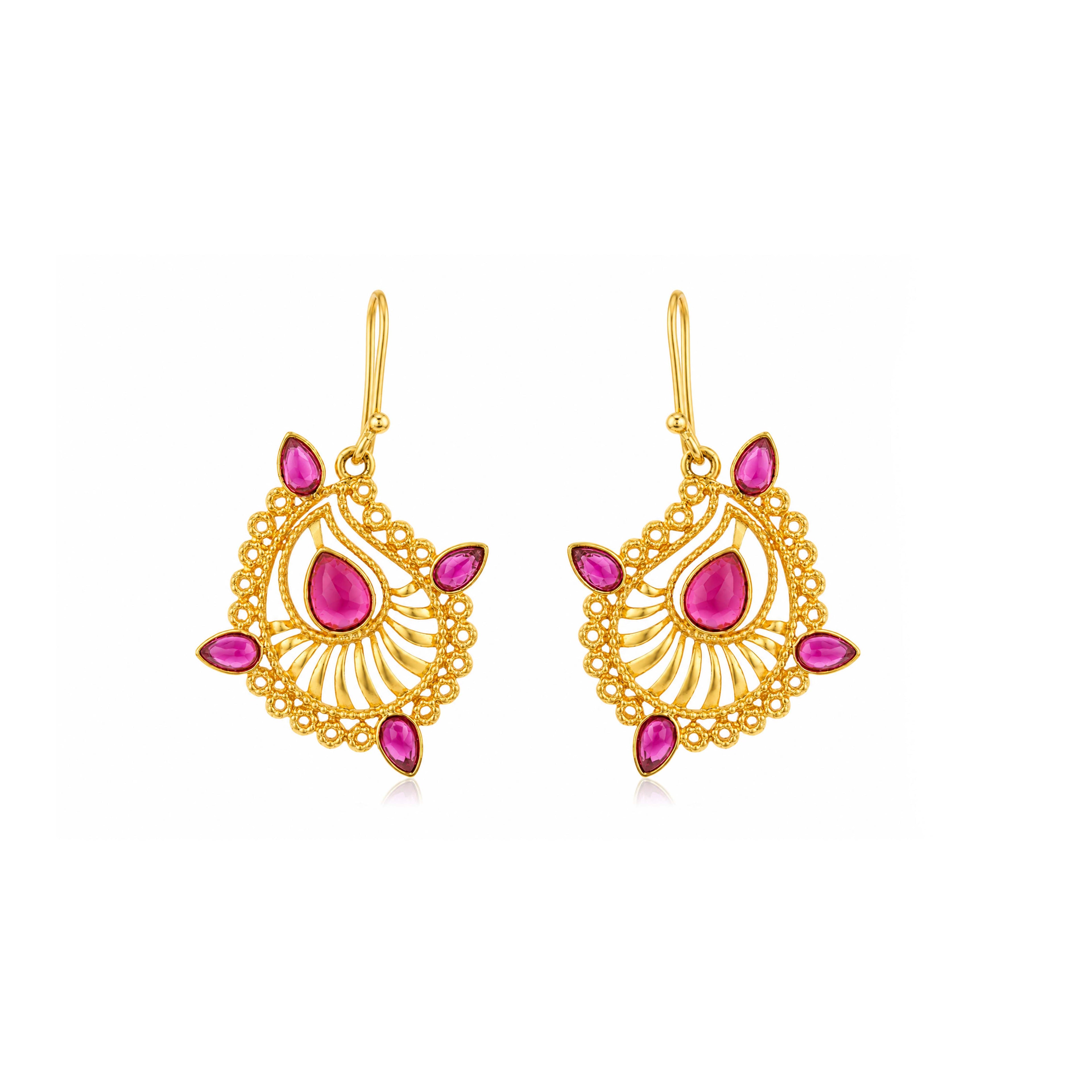 Ruby Paisley 925 Sterling Silver Filigree Drop Earrings