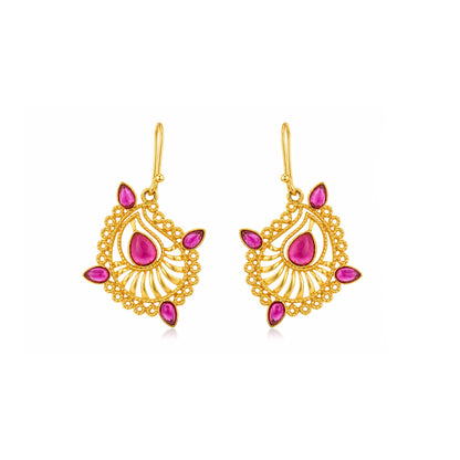 Ruby Paisley 925 Sterling Silver Filigree Drop Earrings