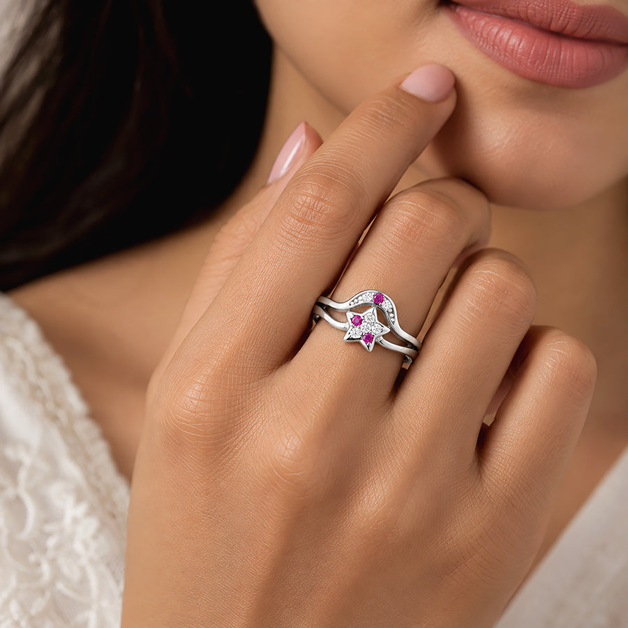 Ruby Star Glow 925 Silver Ring