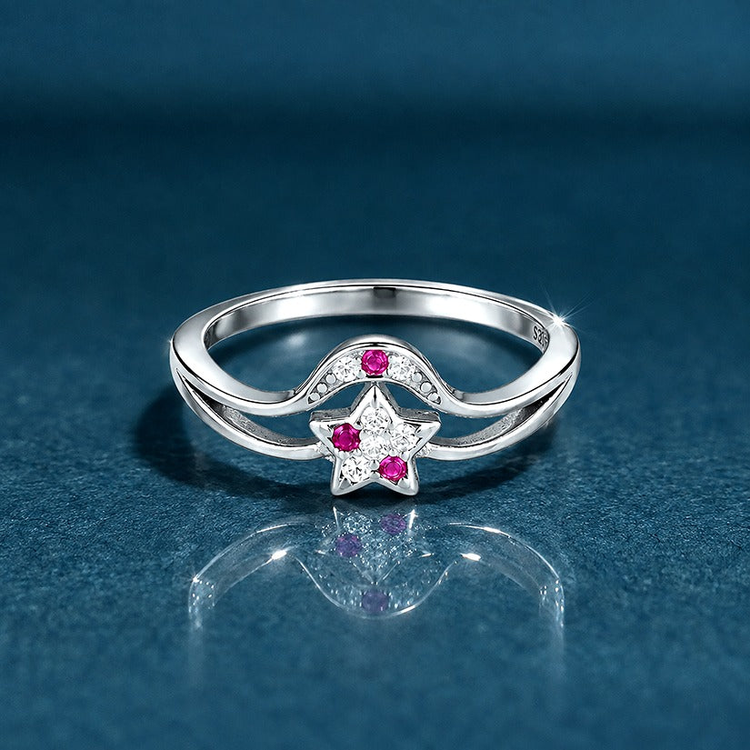 Ruby Star Glow 925 Silver Ring