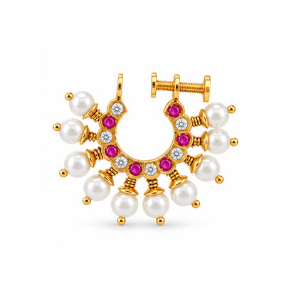 Ruby Zircon Screw Back Maharashtrian Nath Nose Ring