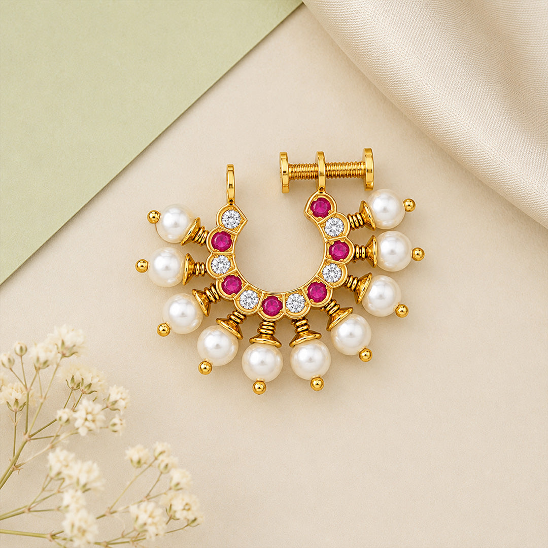 Ruby Zircon Screw Back Maharashtrian Nath Nose Ring