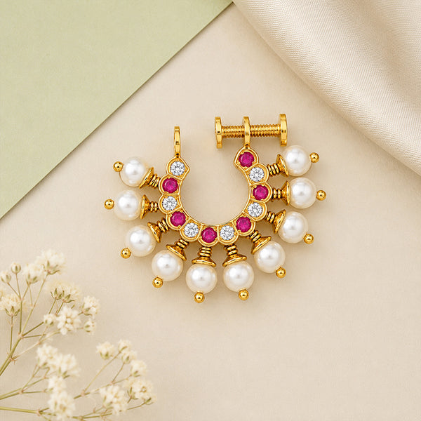 Ruby Zircon Screw Back Maharashtrian Nath Nose Ring