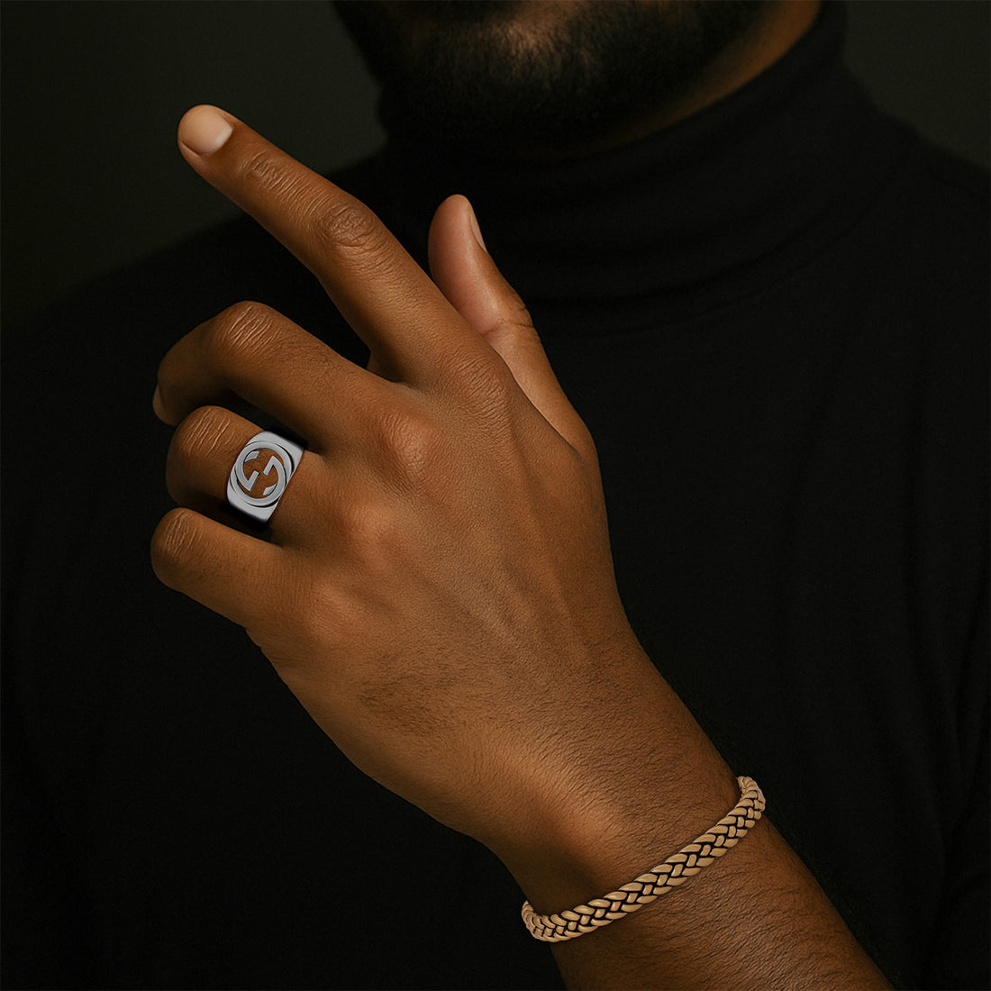 Gucci Icon Rhodium Plated Interlocked G Ring