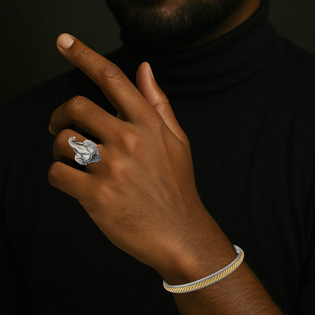 925 Oxidised Sterling Silver Ganesha Charm Ring