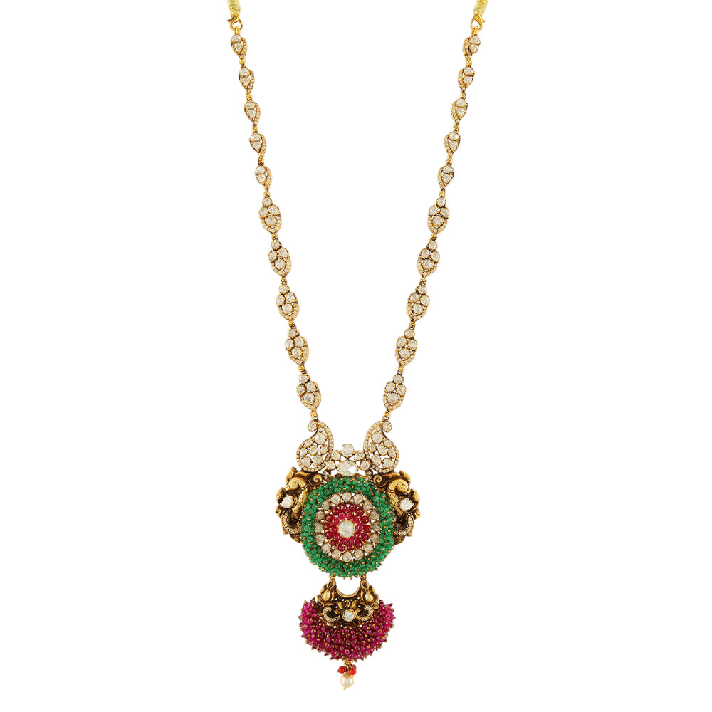 Sacred Dual Peacock 925 Gold Plated Green Red Drop Beads Haram