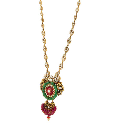 Sacred Dual Peacock 925 Gold Plated Green Red Drop Beads Haram