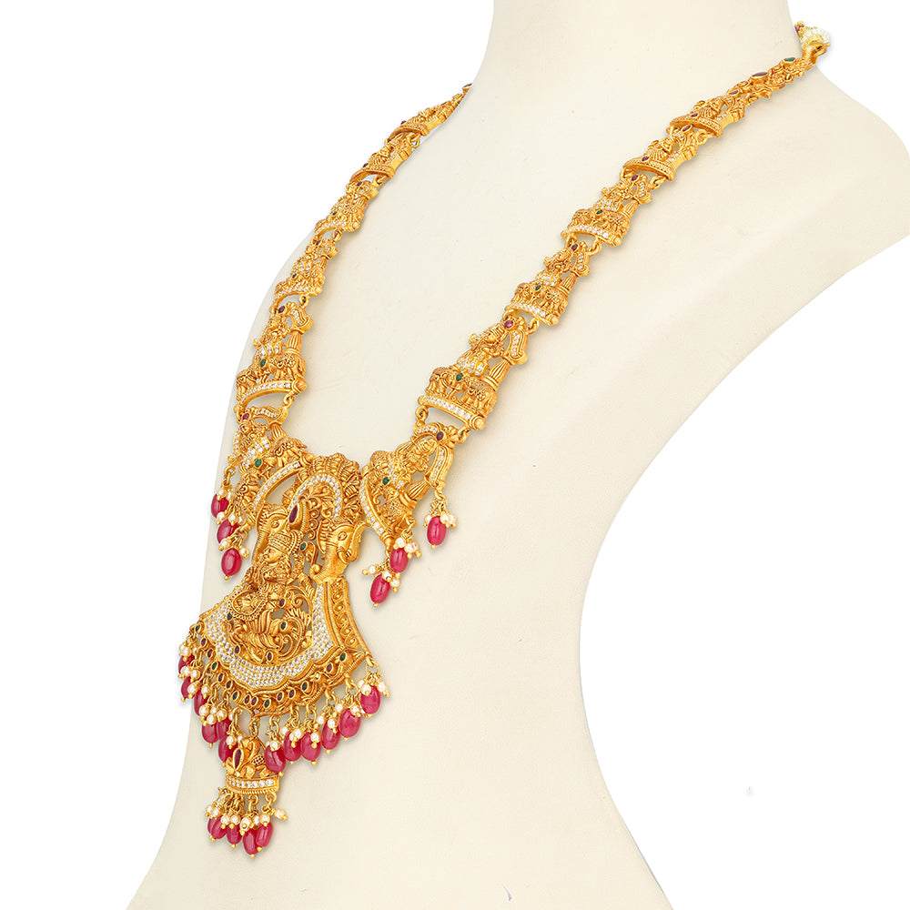 Sacred Goddess Kundan Drop 925 Sterling Silver Temple Haram for Women