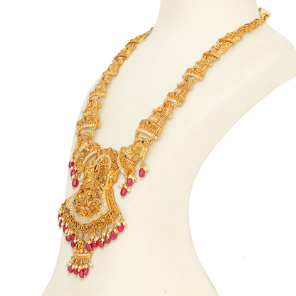 Sacred Goddess Kundan Drop 925 Sterling Silver Temple Haram for Women