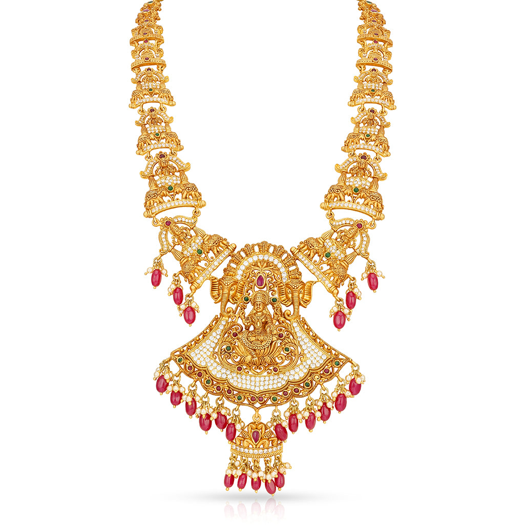 Sacred Goddess Kundan Drop 925 Sterling Silver Temple Haram for Women