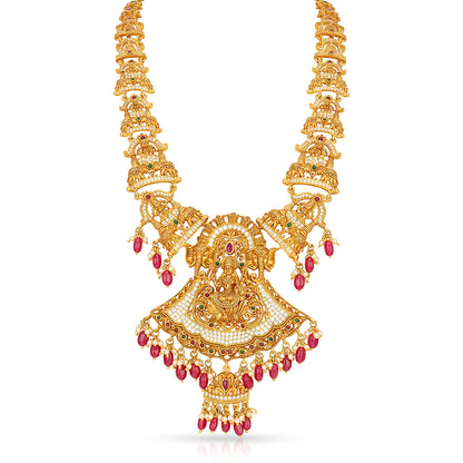 Sacred Goddess Kundan Drop 925 Sterling Silver Temple Haram for Women