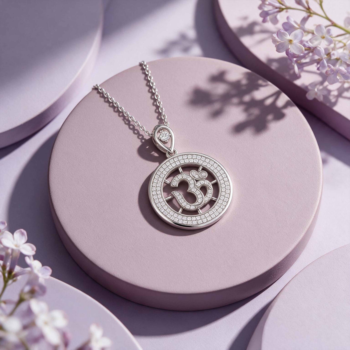 Sacred Om Mandala Shimmering Silver Chain