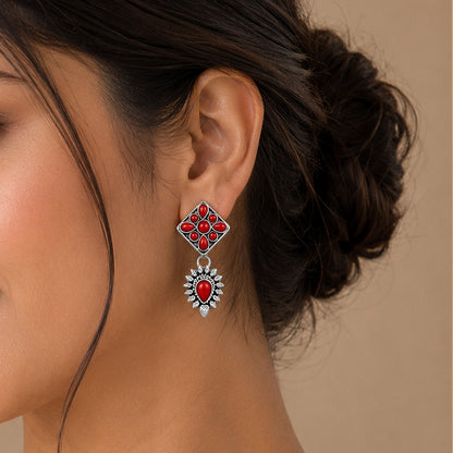Scarlet Floral Majesty 925 Sterling Silver Luxury Earrings