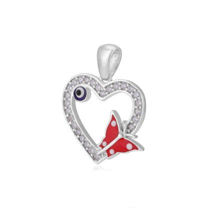 925 Scarlet Butterfly 925 Rhodium Plated Evil Eye Infused Heart Pendant