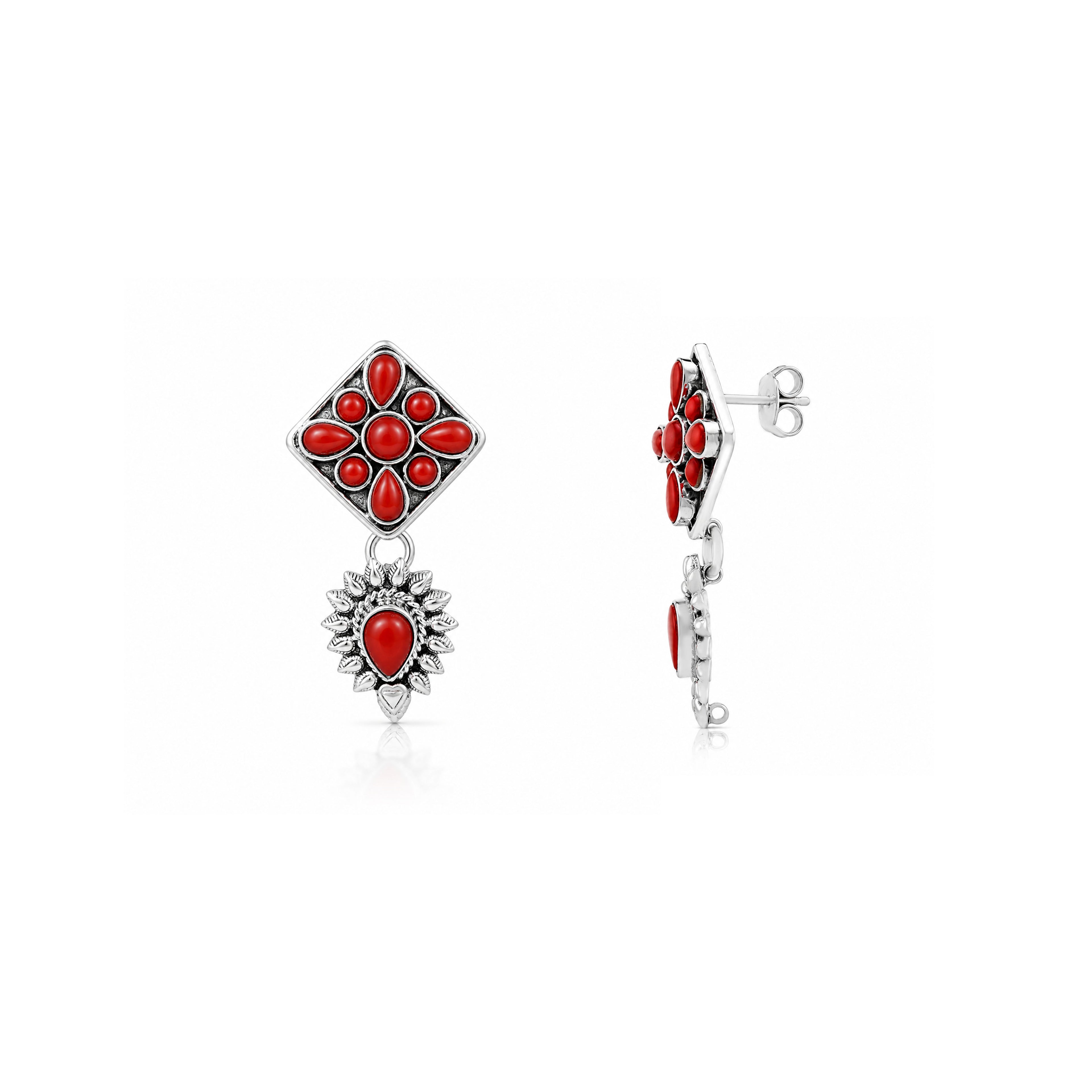 Scarlet Floral Majesty 925 Sterling Silver Luxury Earrings