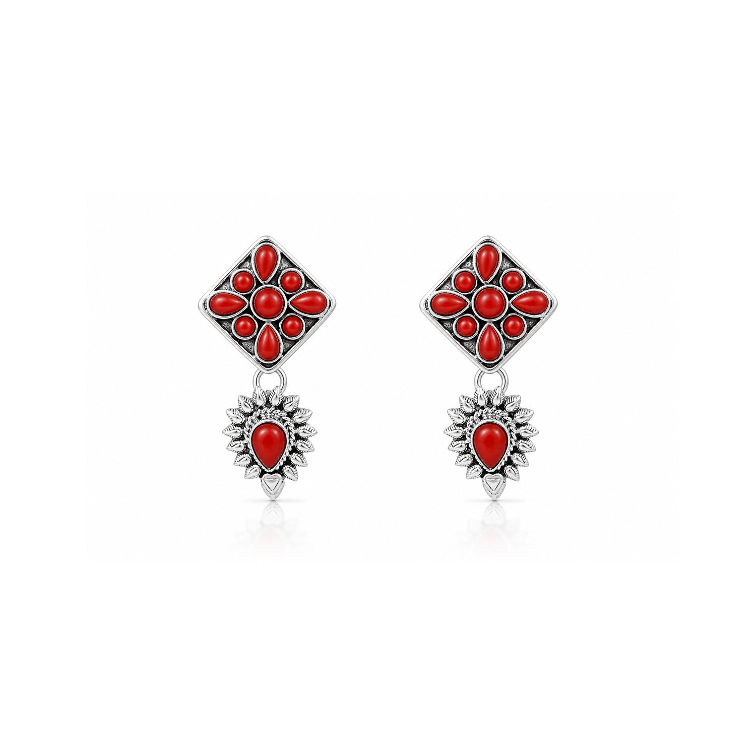 Scarlet Floral Majesty 925 Sterling Silver Luxury Earrings