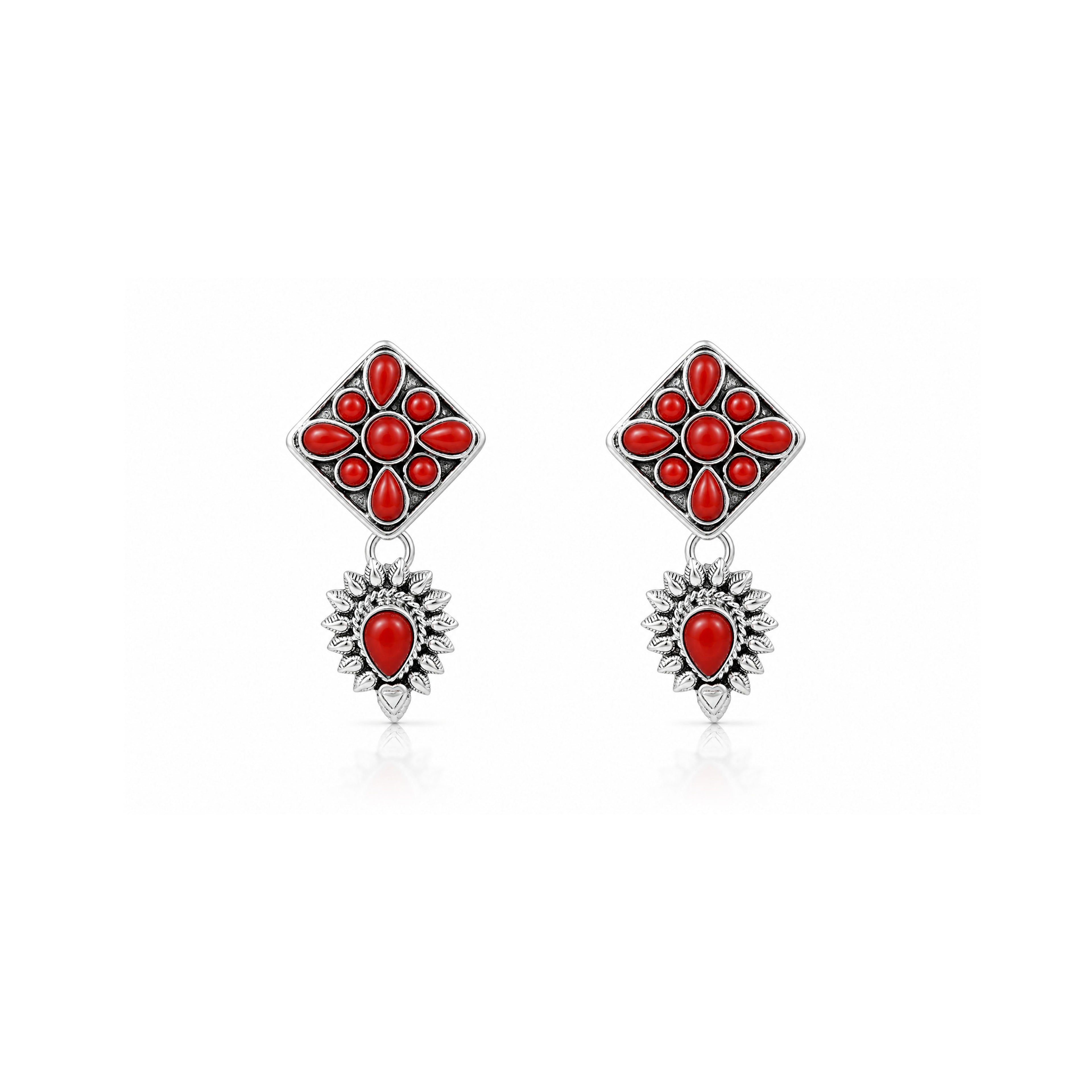 Scarlet Floral Majesty 925 Sterling Silver Luxury Earrings