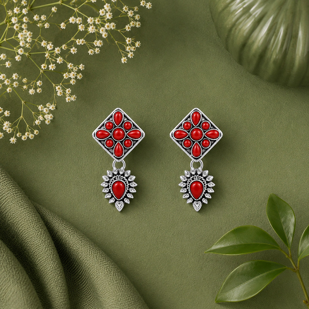 Scarlet Floral Majesty 925 Sterling Silver Luxury Earrings