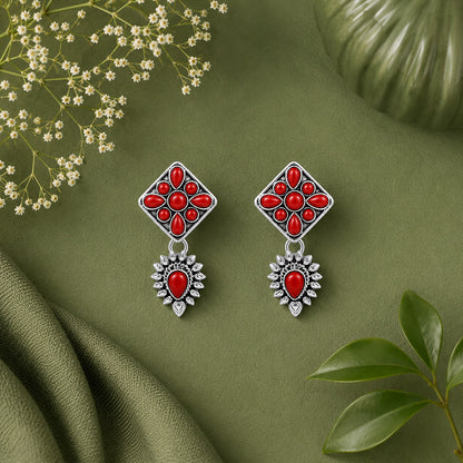 Scarlet Floral Majesty 925 Sterling Silver Luxury Earrings