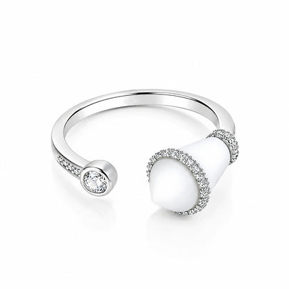 Sculptural White Accent Open Wrap Silver Ring