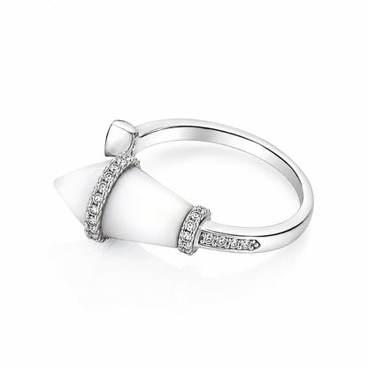Sculptural White Accent Open Wrap Silver Ring