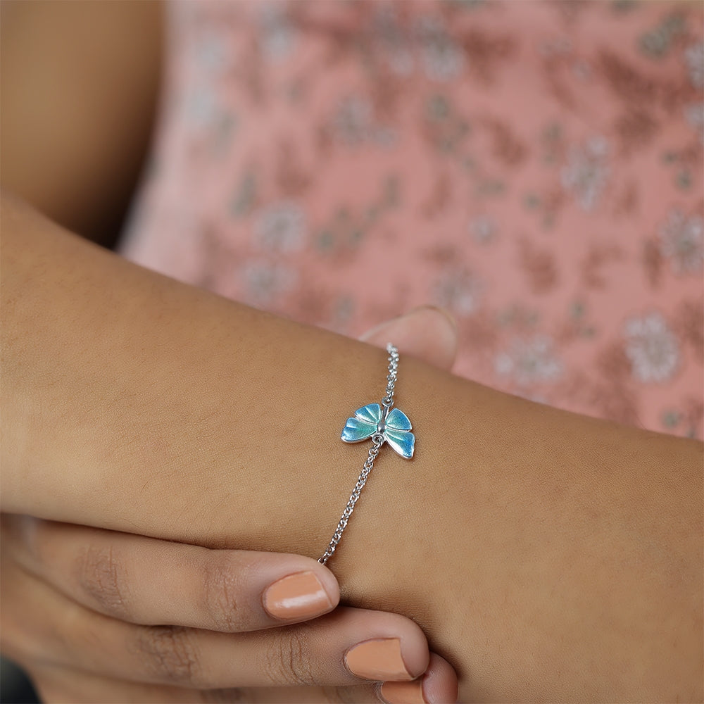 Sea Blue Fluttering Rhodium Plated Enamel Bracelets