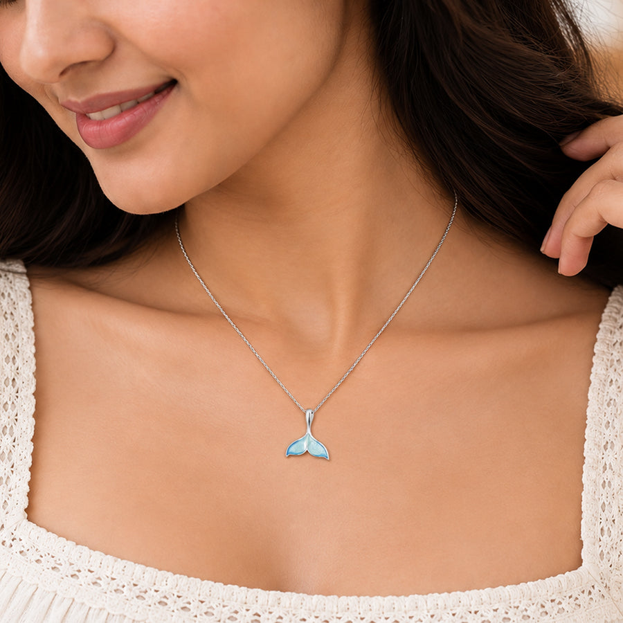 Seafarers Whale Tail Rhodium Plated 925 Chain Pendants