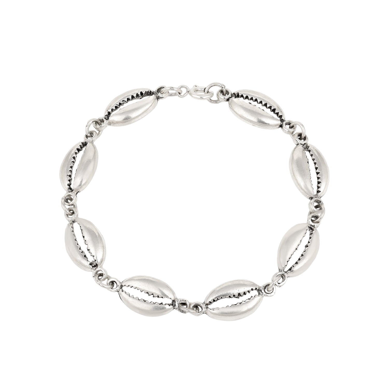Seaside Cowrie Shell Silver Elegant Linked Charm Bracelet