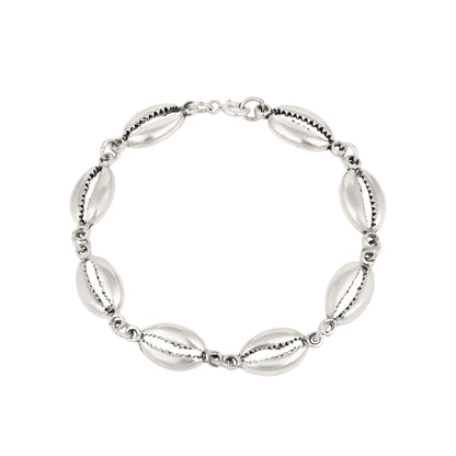 Seaside Cowrie Shell Silver Elegant Linked Charm Bracelet