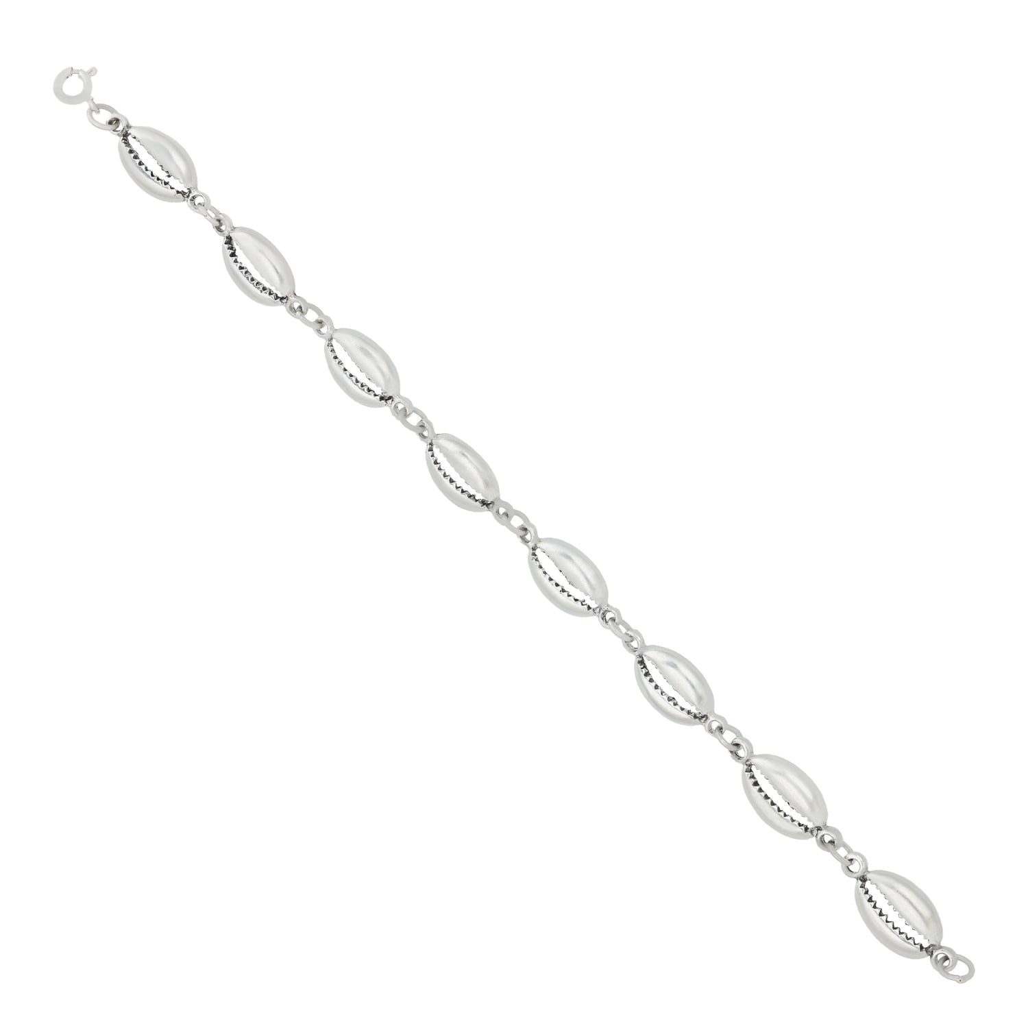 Seaside Cowrie Shell Silver Elegant Linked Charm Bracelet