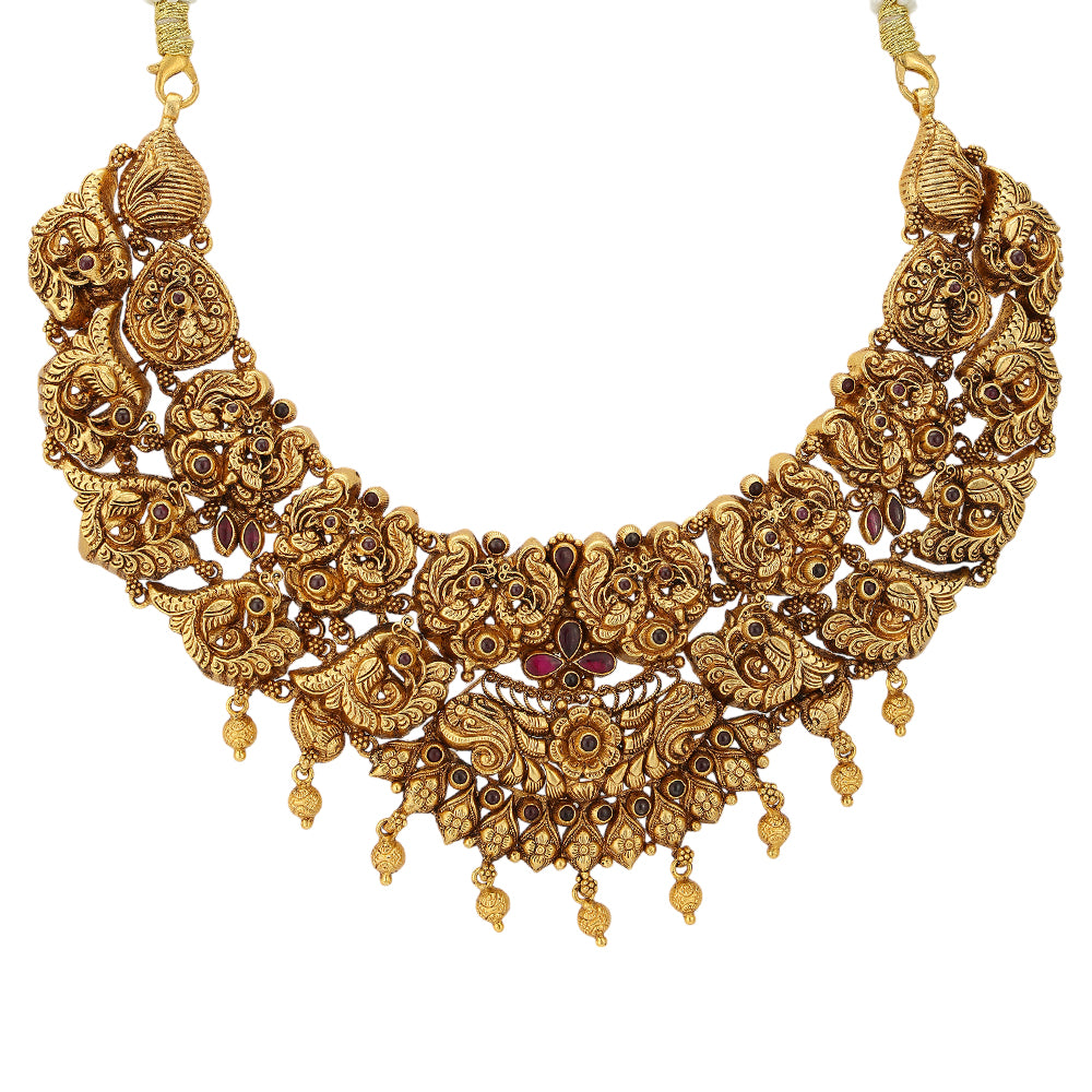 Serenade Peacock 925 Gold Plated Beads Cascade Necklace