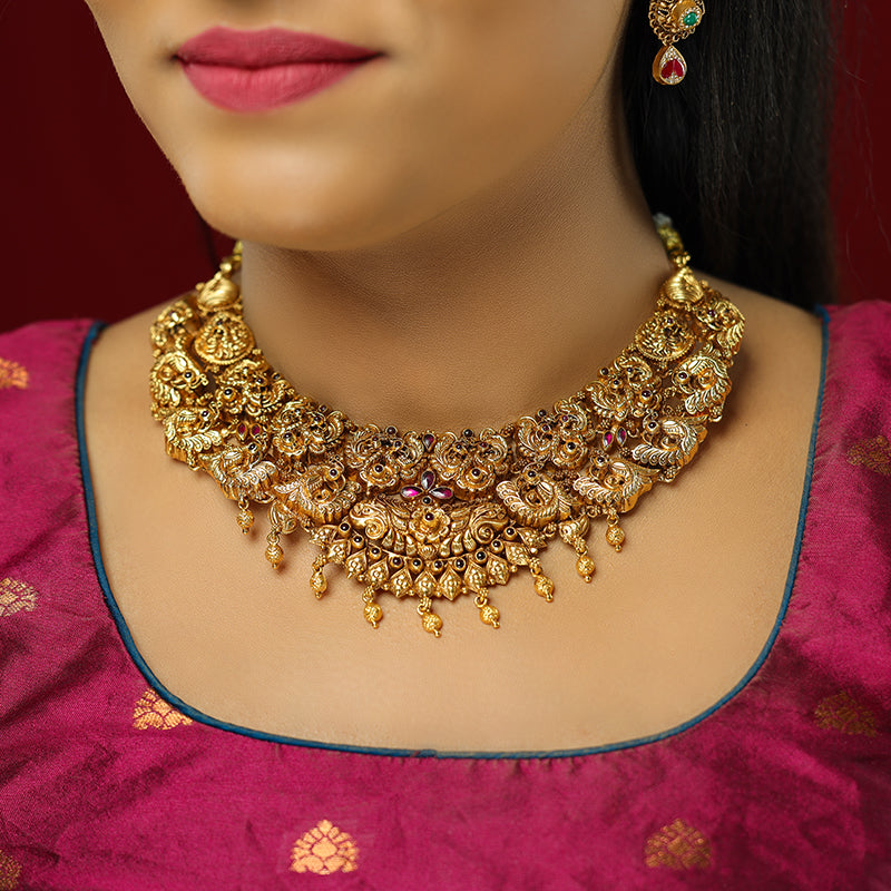 Serenade Peacock 925 Gold Plated Beads Cascade Necklace