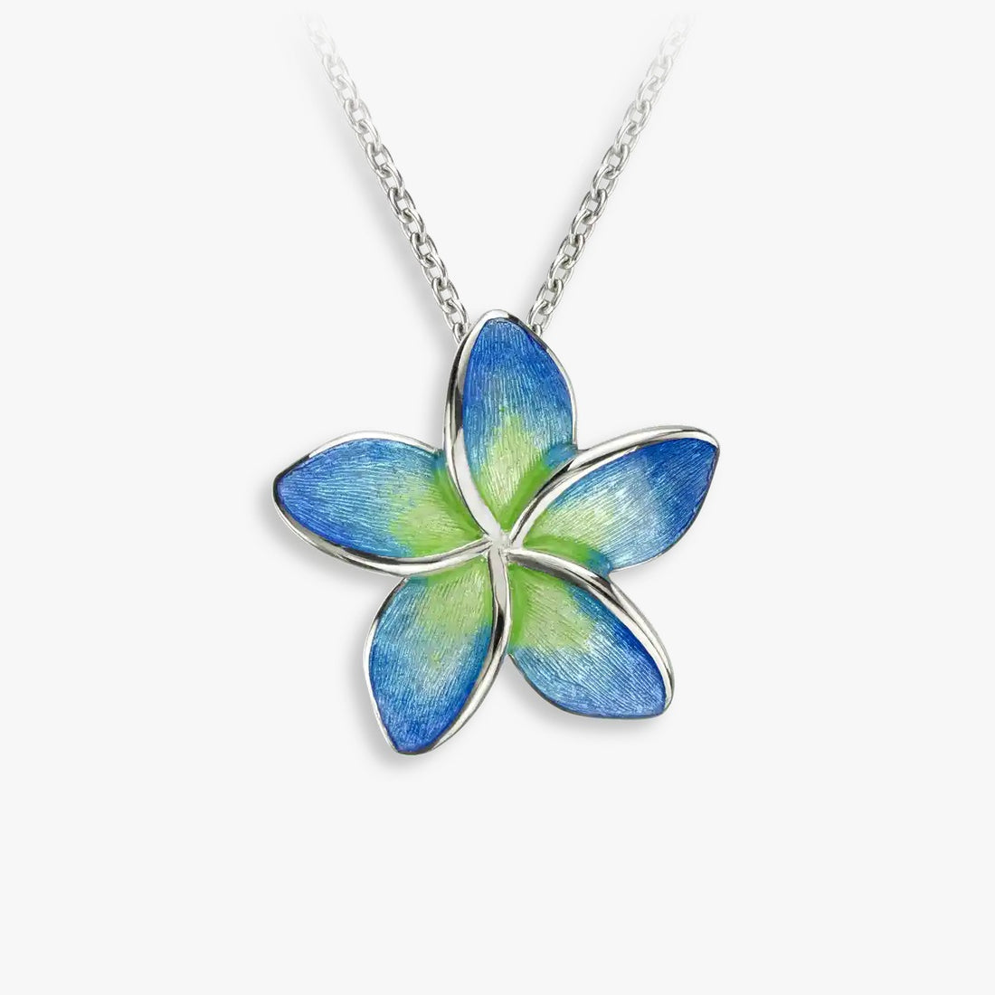 Serene Blue Green Plumeria Rhodium 925 Chain Pendants
