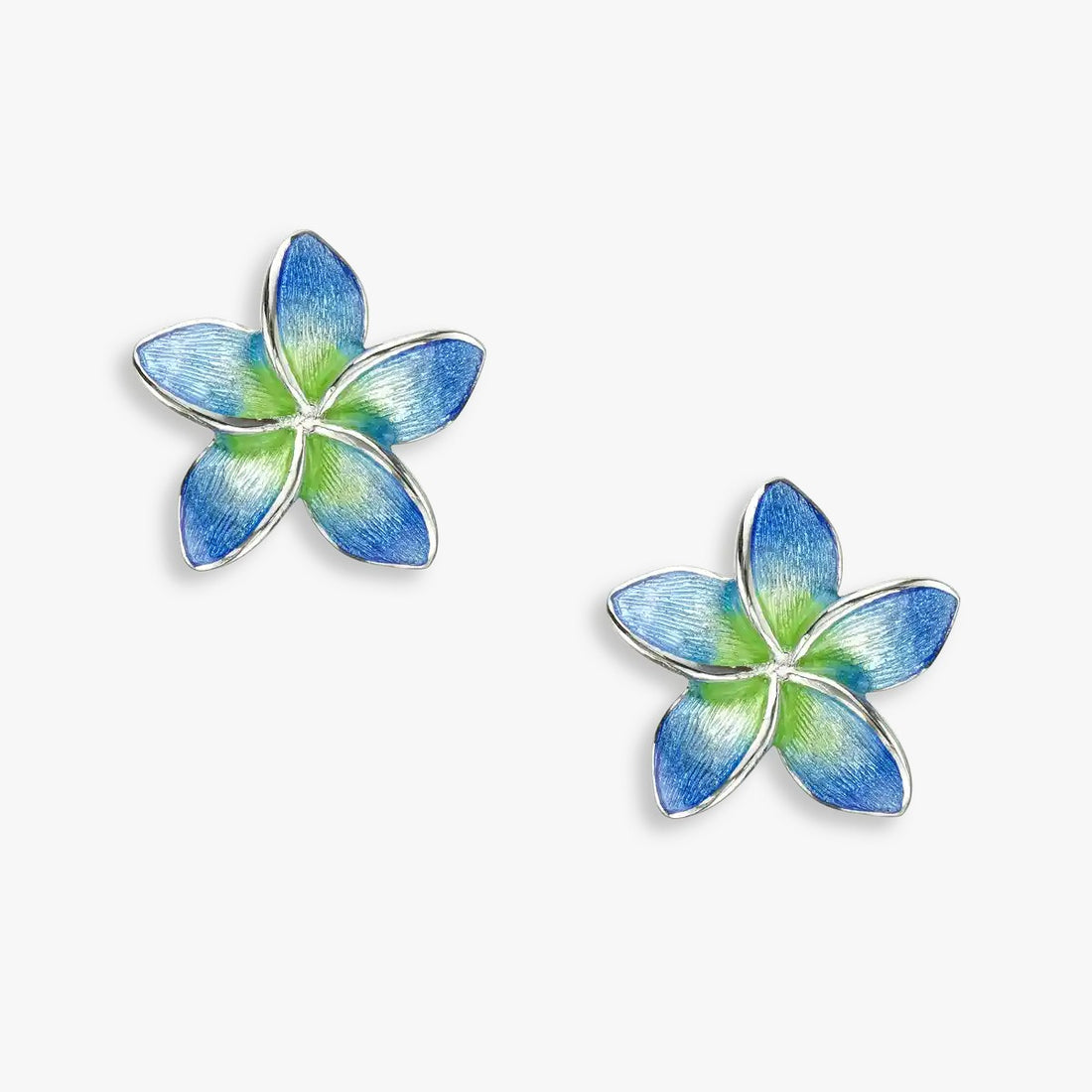 Serene Blue Green Plumeria Rhodium Plated 925 Studs