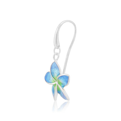 Serene Blue Green Plumeria Rhodium Plated 925 Hook Earrings 
