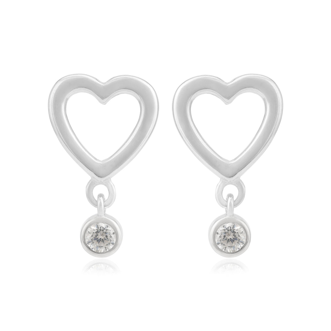 Serene Heart Rhodium Plated Solitaire Stone Drop Studs