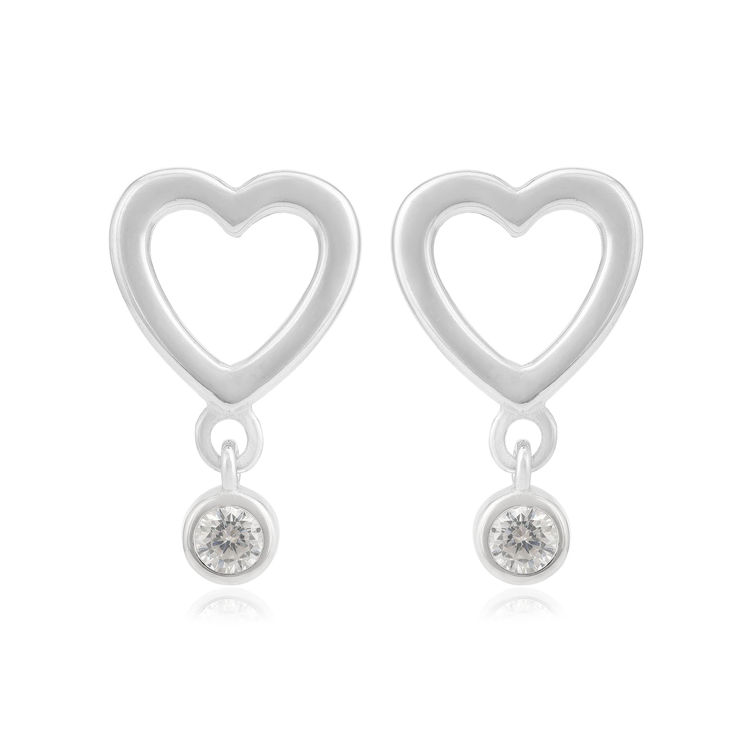 Serene Heart Rhodium Plated Solitaire Stone Drop Studs