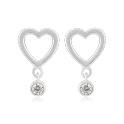 Serene Heart Rhodium Plated Solitaire Stone Drop Studs