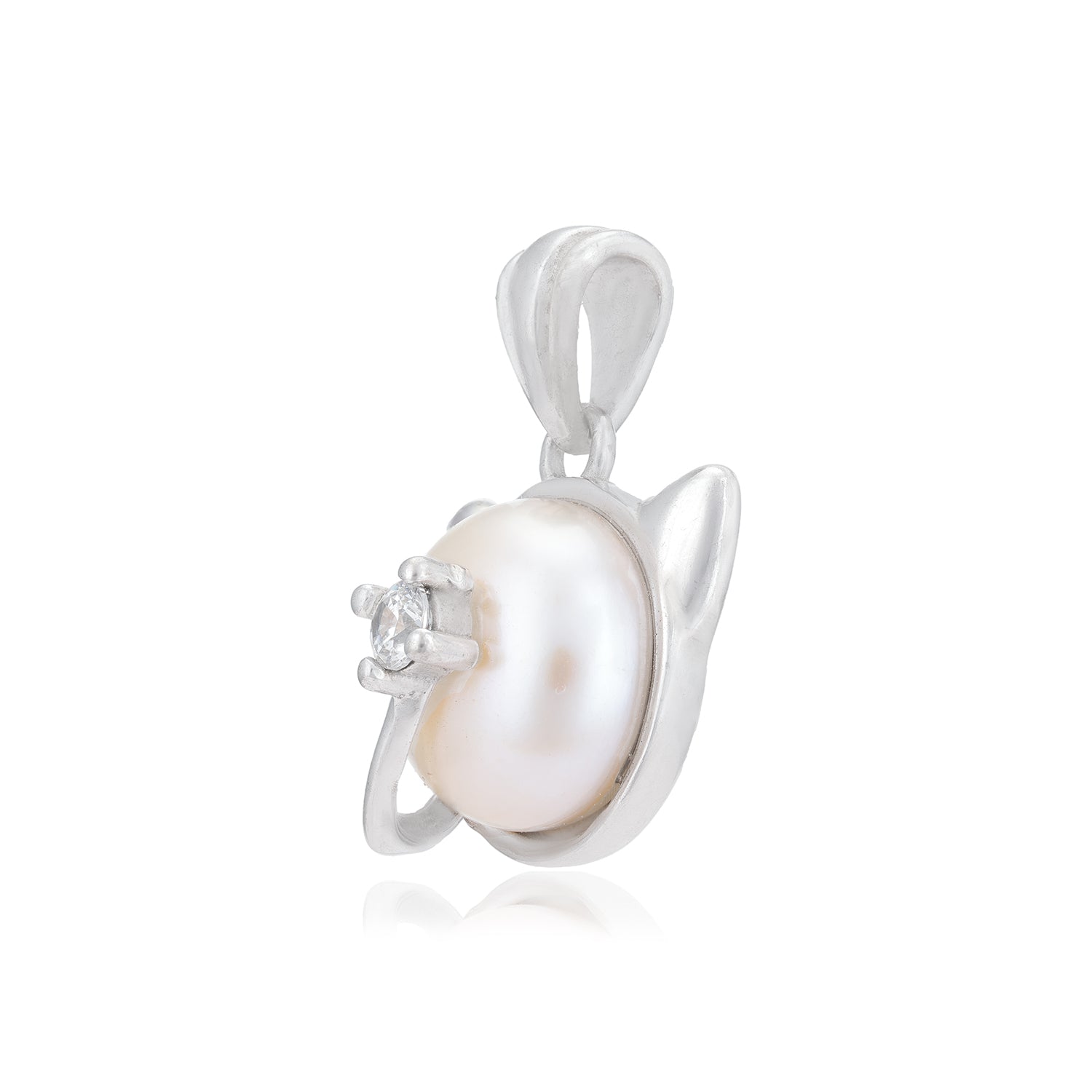 Serene Pearl Cat Rhodium 925 Pendant 
