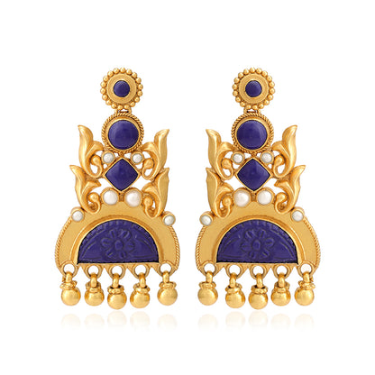 Shahi Blue Motif 925 Sterling Silver Heritage Earrings