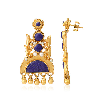 Shahi Blue Motif 925 Sterling Silver Heritage Earrings
